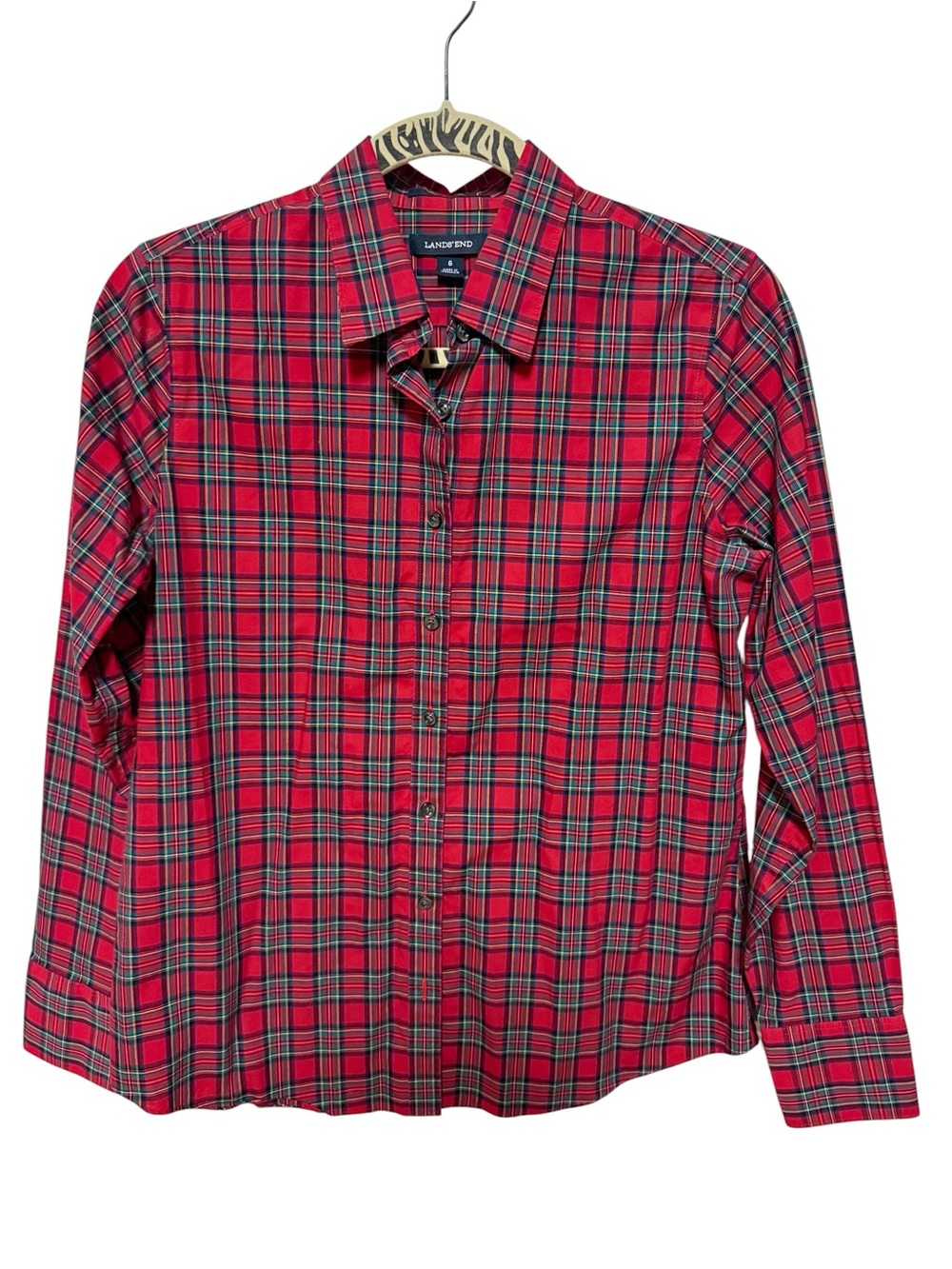 Lands' End Red Plaid Button-Up